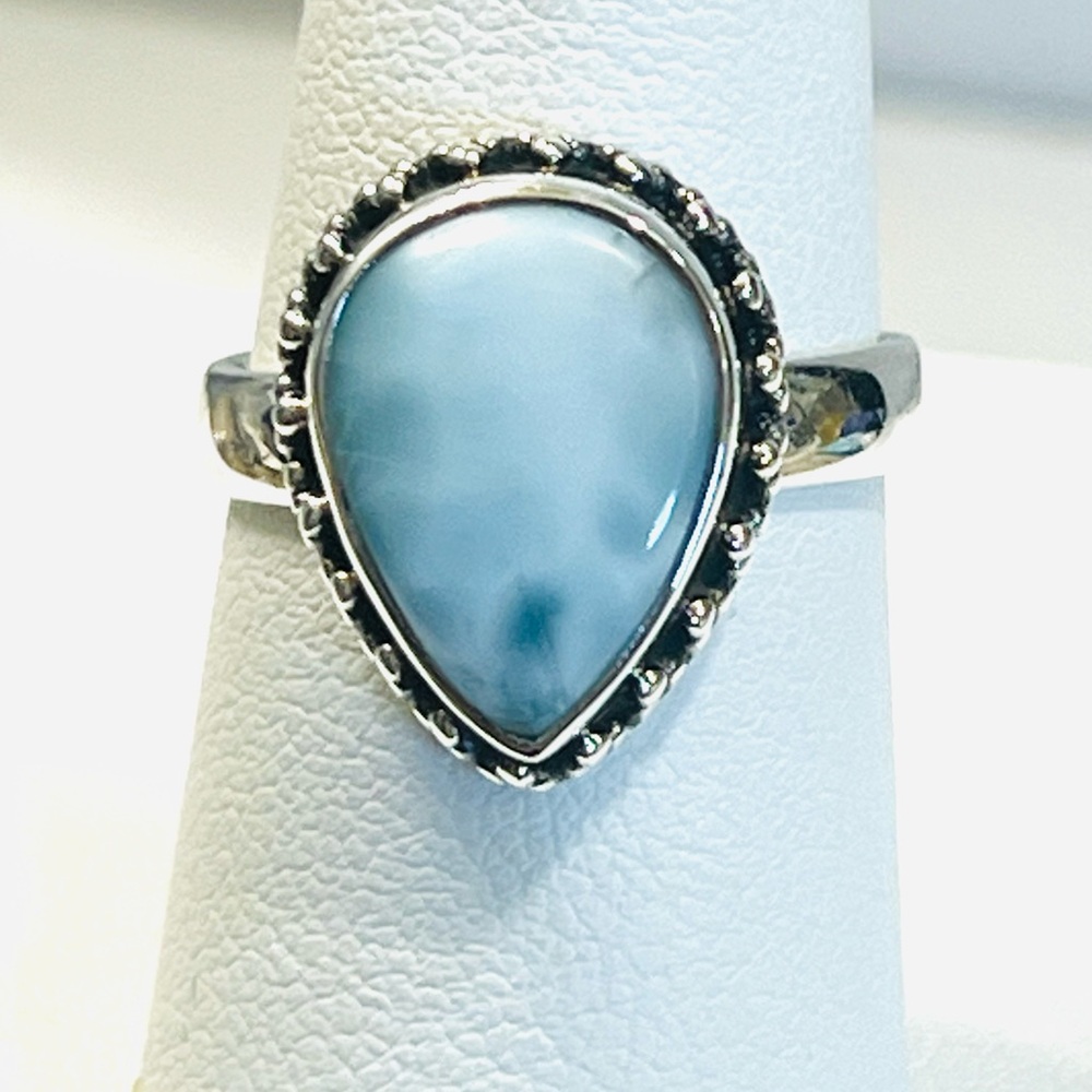 Blue Larimar Ring 925 Sterling Silver Size 7